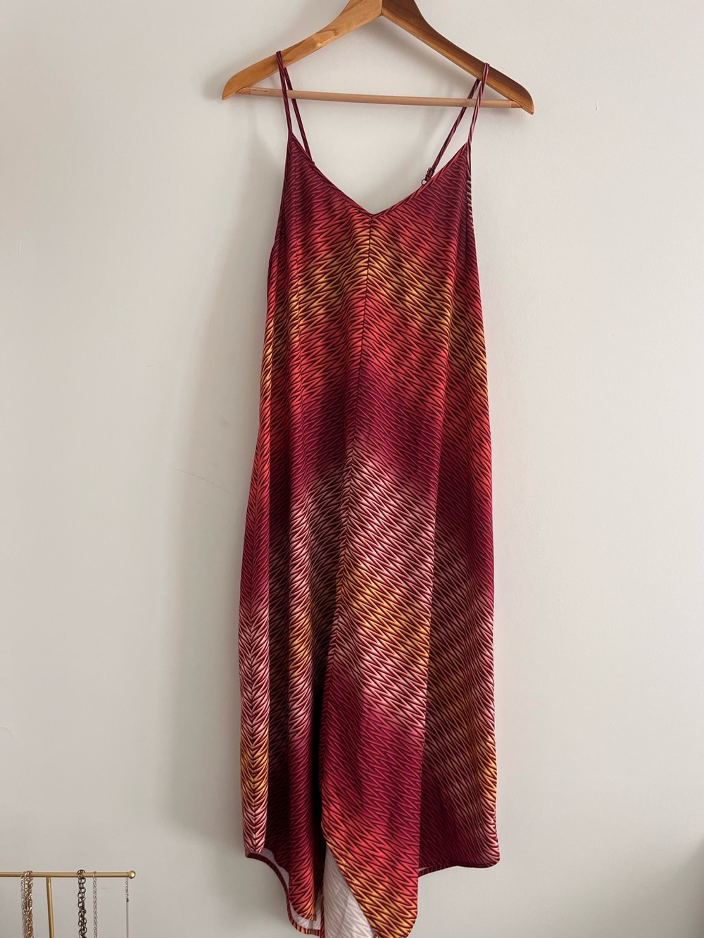 Prana Maroon, Gold & Pink Zigzag Slip Midi Dress